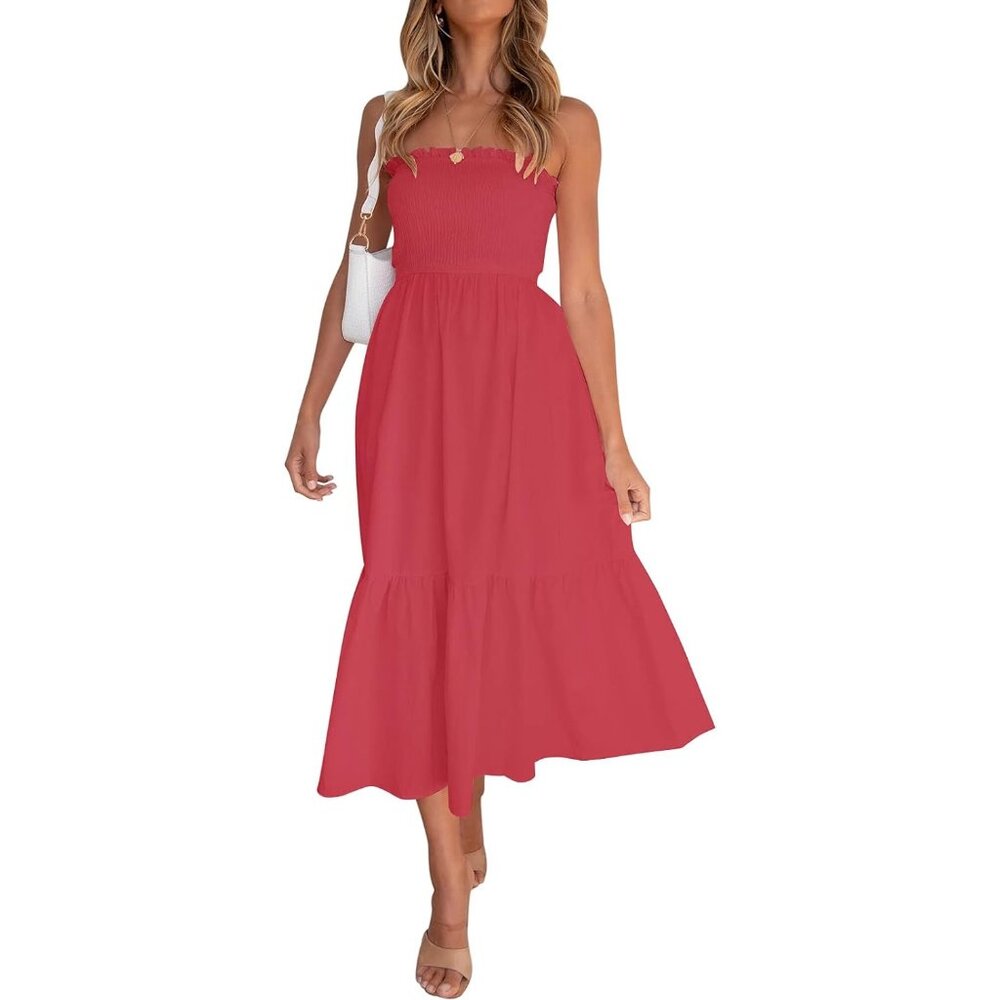 Women's 2024 Summer Bohemian Floral Printed Strapless Beach Party Long Maxi